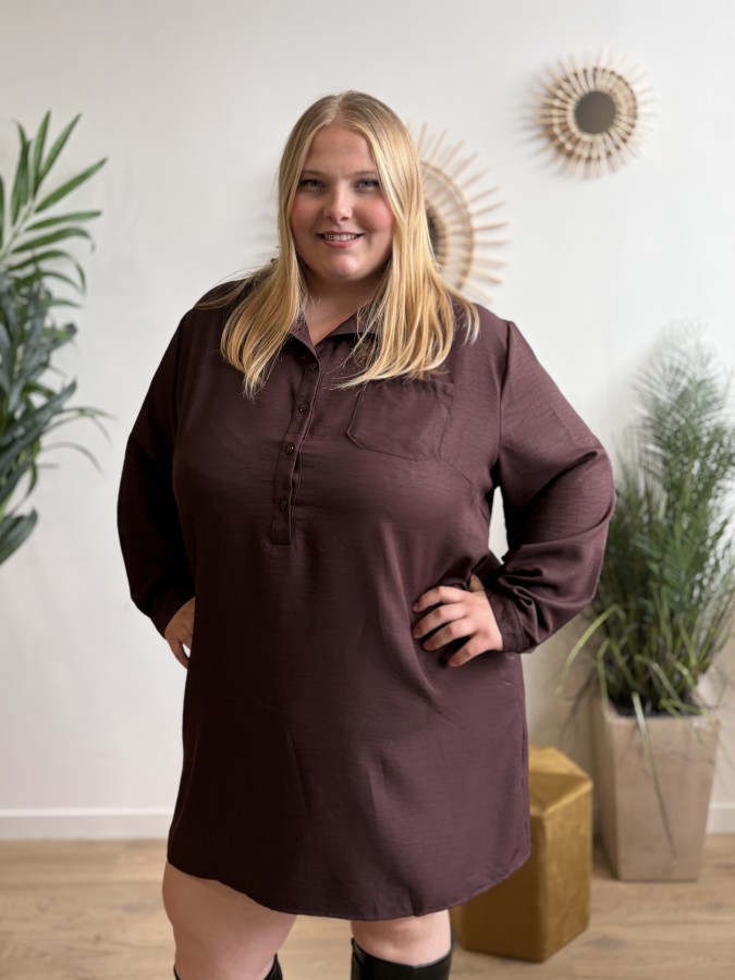 Robe chemise Éléonore col victorien marron Robe chemise Éléonore col victorien marron