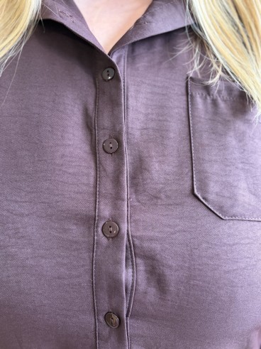 Robe chemise Éléonore col victorien marron - grande taille