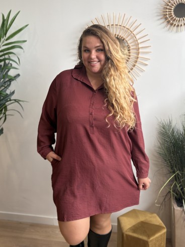 Robe chemise Éléonore col victorien bordeaux - grande taille
