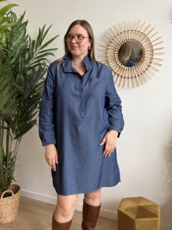 Robe chemise Éléonore col victorien effet jean - grande taille