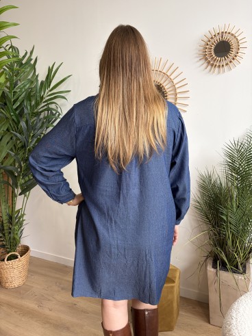 Robe chemise Éléonore col victorien effet jean - grande taille
