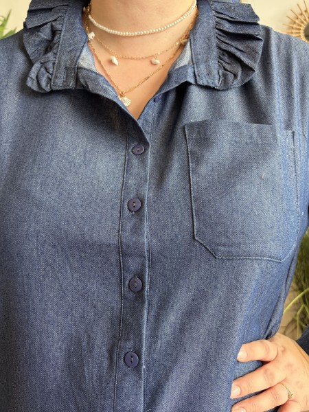 Robe chemise Éléonore col victorien effet jean