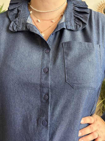 Robe chemise Éléonore col victorien effet jean