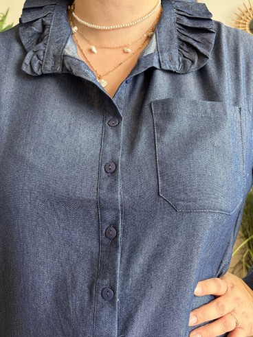 Robe chemise Éléonore col victorien effet jean - grande taille