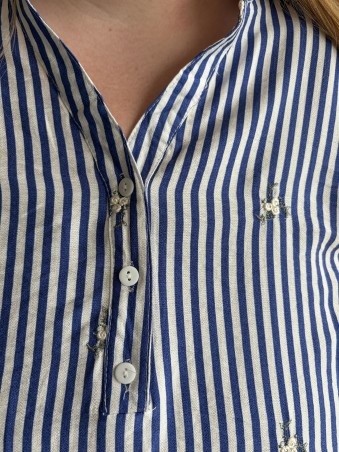 Blouse rayée brodée Alba bleu foncé