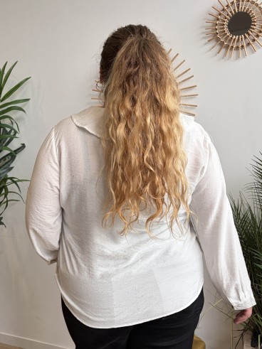 Blouse Lison à volants et paillettes blanche - grande taille