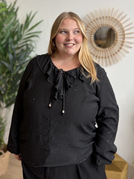 Blouse Lison à volants et paillettes noire - grande taille
