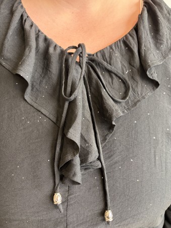 Blouse Lison à volants et paillettes noire