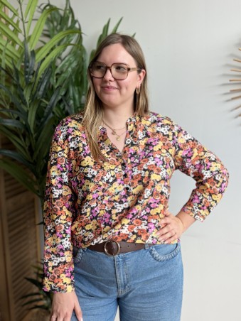 Blouse fleurie Juliette crème - grande taille
