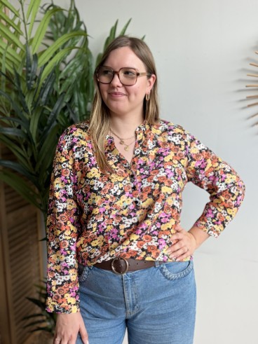 Blouse fleurie Juliette crème - grande taille