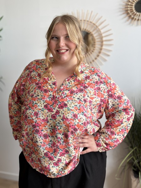Blouse fleurie Juliette crème - grande taille