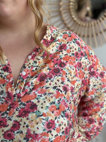 Blouse fleurie Juliette crème - grande taille