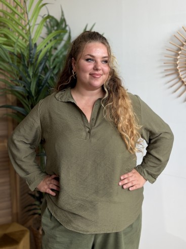 Blouse à col victorien Agathe vert kaki - grande taille