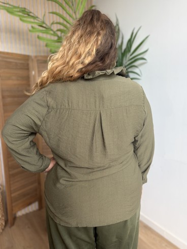 Blouse à col victorien Agathe vert kaki - grande taille