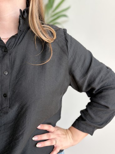 Blouse à col victorien Agathe noire - grande taille