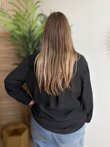 Blouse à col victorien Agathe noire - grande taille