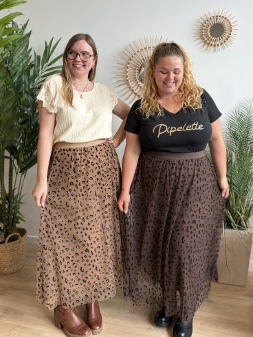 Jupe longue en tulle léopard camel - grande taille