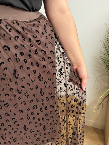 Jupe longue en tulle léopard chocolat - grande taille