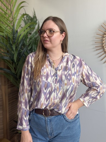 Blouse Louison motif aquarelle violet - grande taille