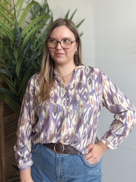 Blouse Louison motif aquarelle violet - grande taille