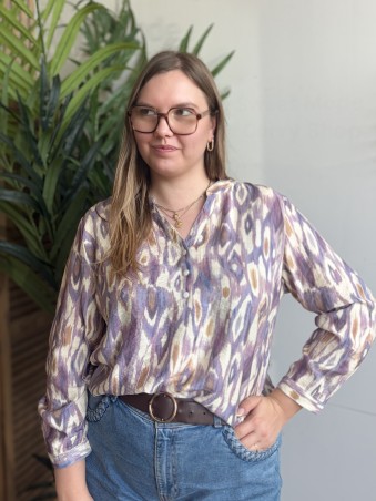 Blouse Louison motif aquarelle violet - grande taille