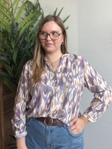 Blouse Louison motif aquarelle violet - grande taille