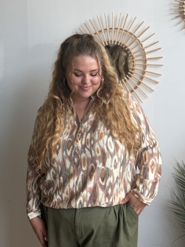 Blouse Louison motif aquarelle kaki - grande taille