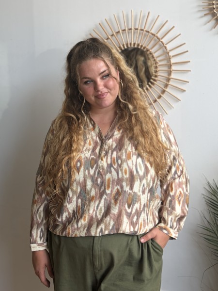 Blouse Louison motif aquarelle kaki - grande taille