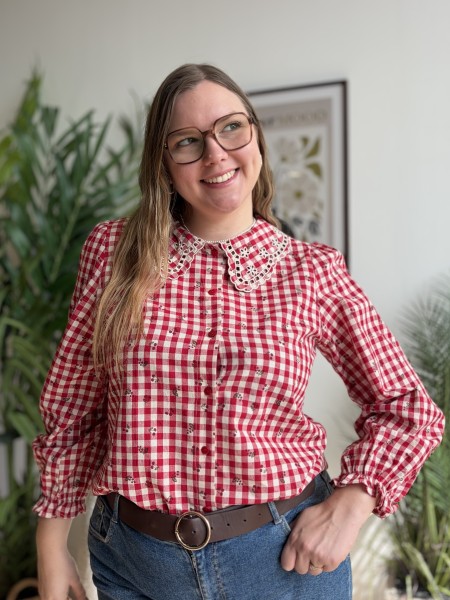Chemise vichy à col Claudine rouge - grande taille