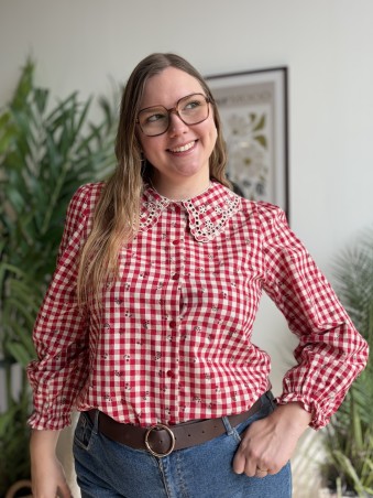 Chemise vichy à col Claudine rouge - grande taille