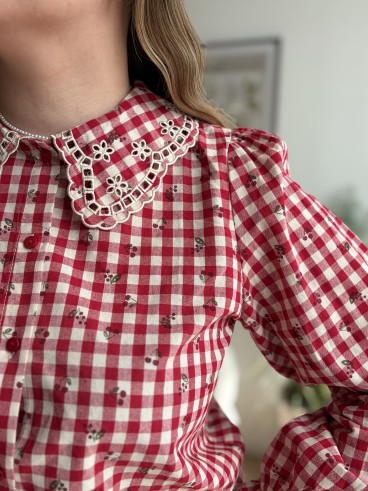 Chemise vichy à col Claudine rouge - grande taille