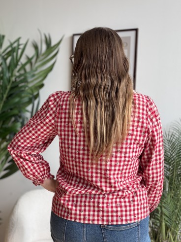 Chemise vichy à col Claudine rouge - grande taille