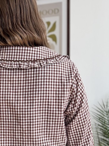Chemise vichy à col Claudine marron - grande taille