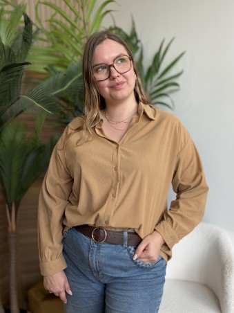 Chemise en velours côtelé beige - grande taille
