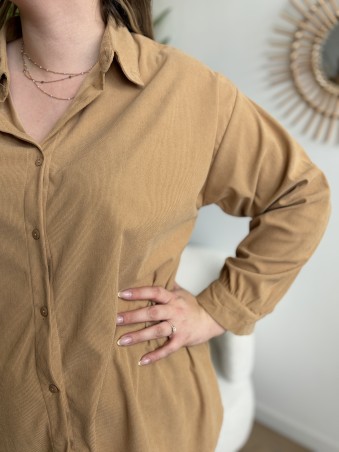 Chemise en velours côtelé beige
