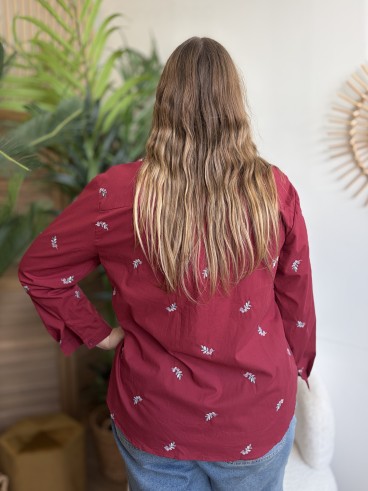 Chemise Charlotte brodée à col volanté rouge - grande taille
