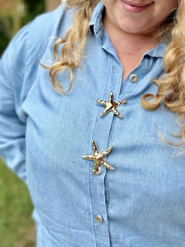 Chemise fluide jeans avec ecussons etoiles