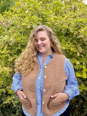 Gilet bouclette sans manches camel Suzie