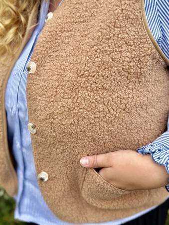 Gilet bouclette sans manches camel Suzie