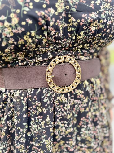 Ceinture élastique anneau rond marron Joy