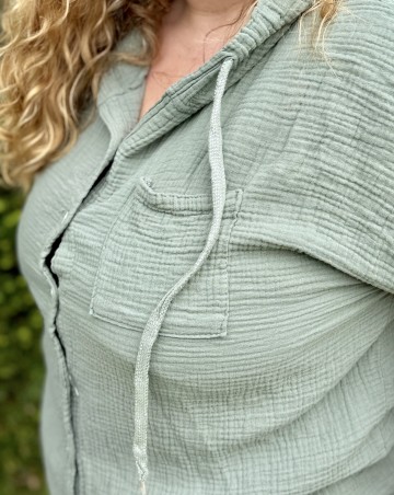 Chemise veste gaze de coton kaki