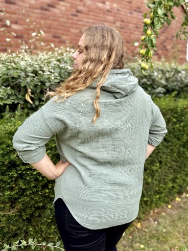Chemise veste gaze de coton kaki