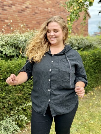 Chemise veste gaze de coton noir