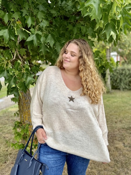 Pull étoile dorée Betty beige