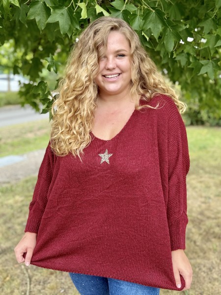 Pull étoile dorée Betty bordeaux