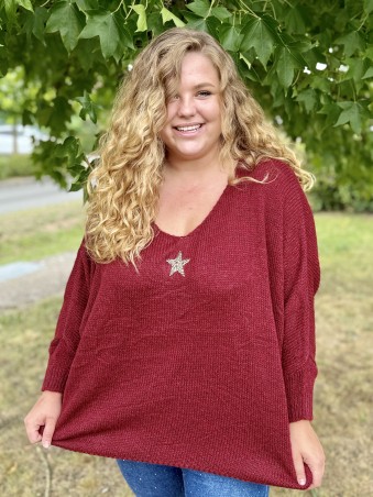 Pull étoile dorée Betty bordeaux