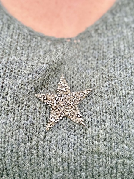 Pull étoile dorée Betty kaki