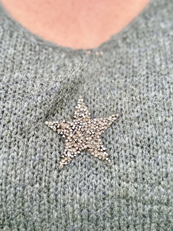 Pull étoile dorée Betty kaki