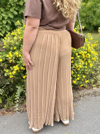 Pantalon fluide plissé palazzo Lexie camel