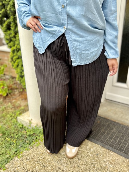 Pantalon fluide plissé palazzo Lexie noir